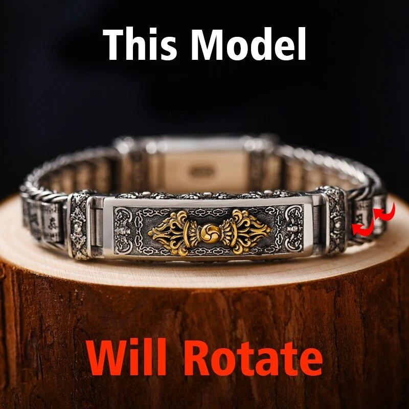 HX New Bracelet Men's Personality Style Retro Creative Hand-woven Six-character Mantra Barrel Bead Chain for Boyfriend Gift