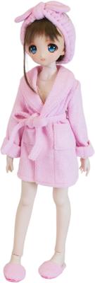 [Petite Marie] 13 MDD Compatible Bathrobe, Slippers, Hair Band 3-piece Set Pink Nightgown Loungewear After Bath Gown Pajamas 40cm Doll BJD Doll