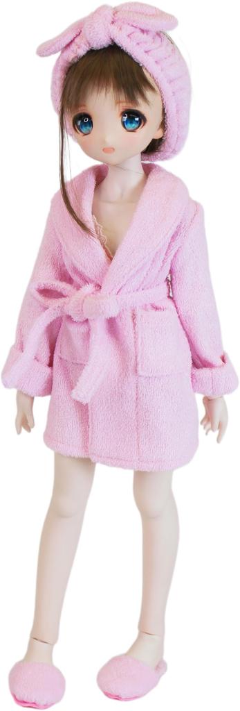[Petite Marie] 13 MDD Compatible Bathrobe, Slippers, Hair Band 3-piece Set Pink Nightgown Loungewear After Bath Gown Pajamas 40cm Doll BJD Doll