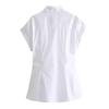 2025 Spring Women's European and American Fashion Bow Short Sleeve Poplin Shirt
