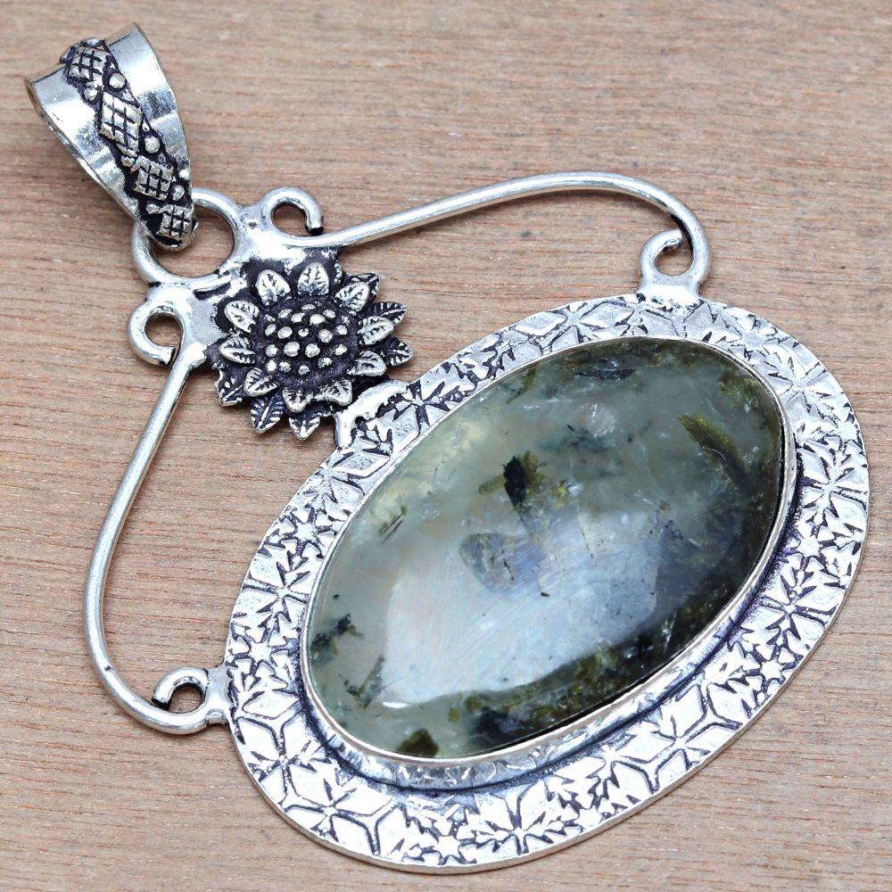 Pendant Prehnite Marlene Gemstone Handmade Silver Jewelry 2.25"
