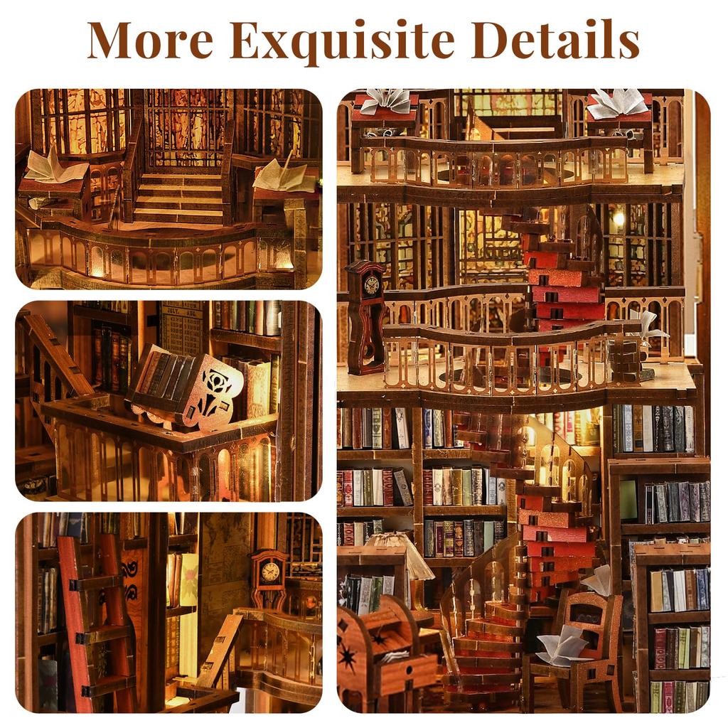 MiniCity DIY Book Nook Dollhouse 3D Miniature House BookNook Wood Craft Bookend Decoration with Perfect Gift for Teens and Adults Kit, Kit, Kit, LED,