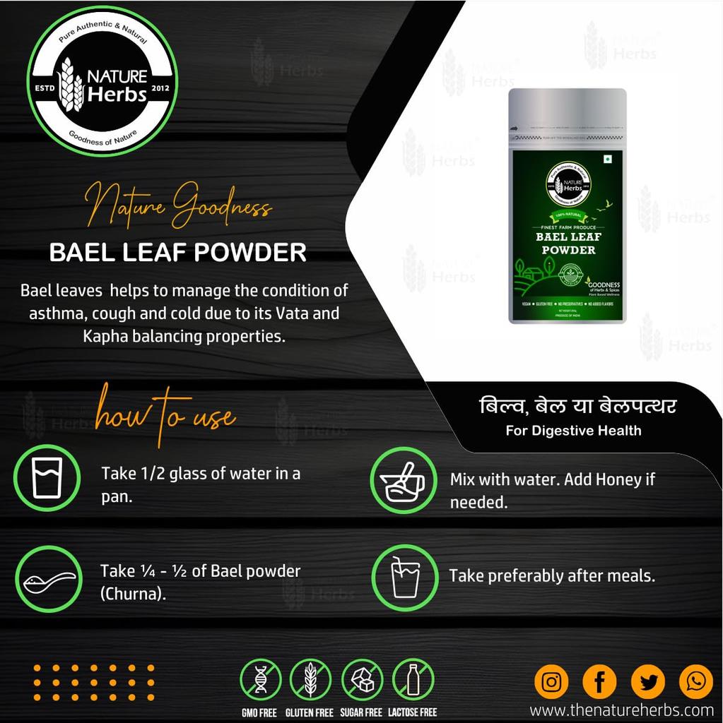 Nature Herbs 100% Pure Bilva Powder, Bael Leaf, Bael Patra | 200gm 0.4lbs Each Pack Of 4