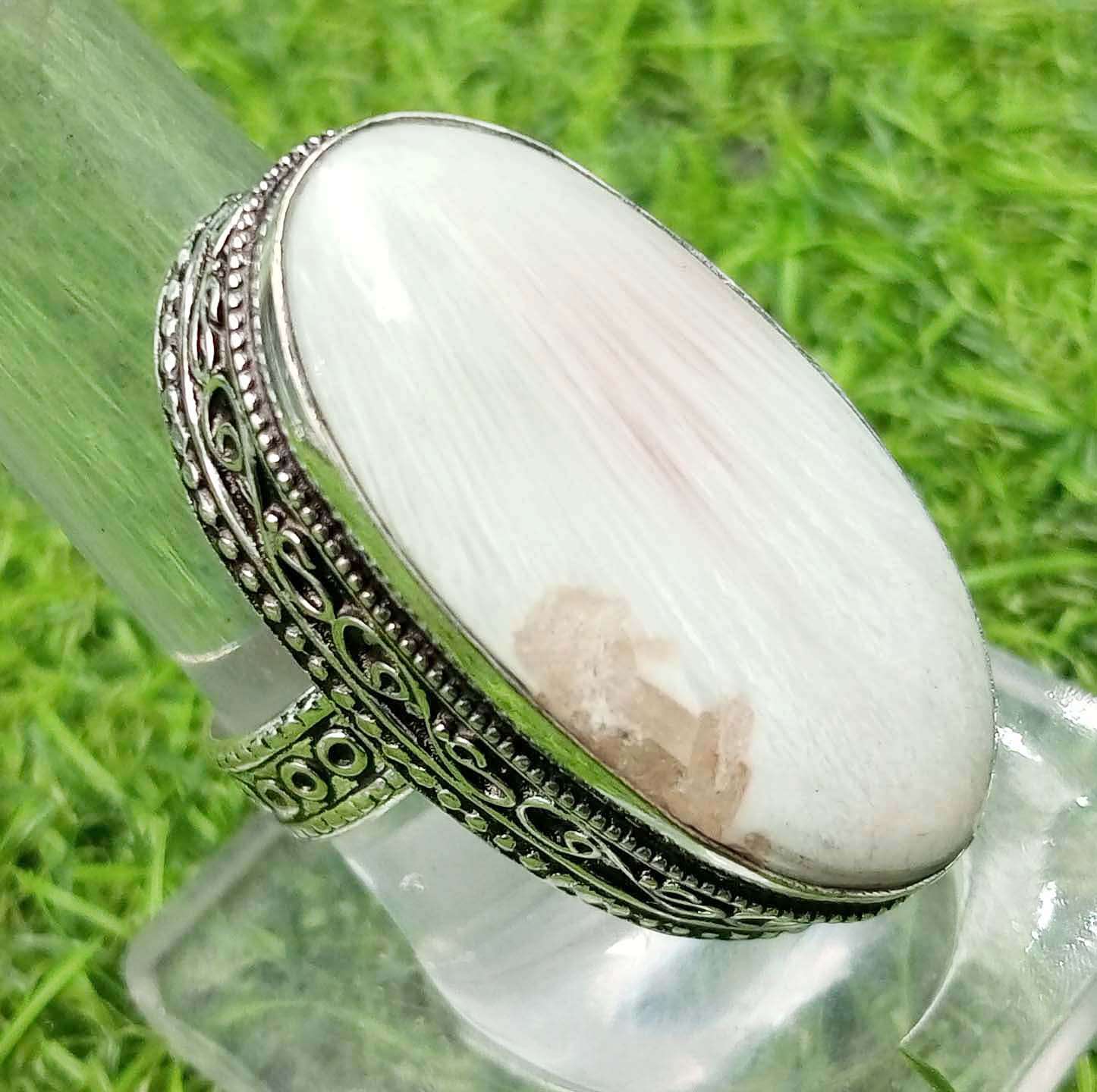 

Сколецитовый драгоценный камень 925 пробы с серебряным покрытием антикварное винтажное кольцо США SZ 6 ювелирные изделия AVRF21