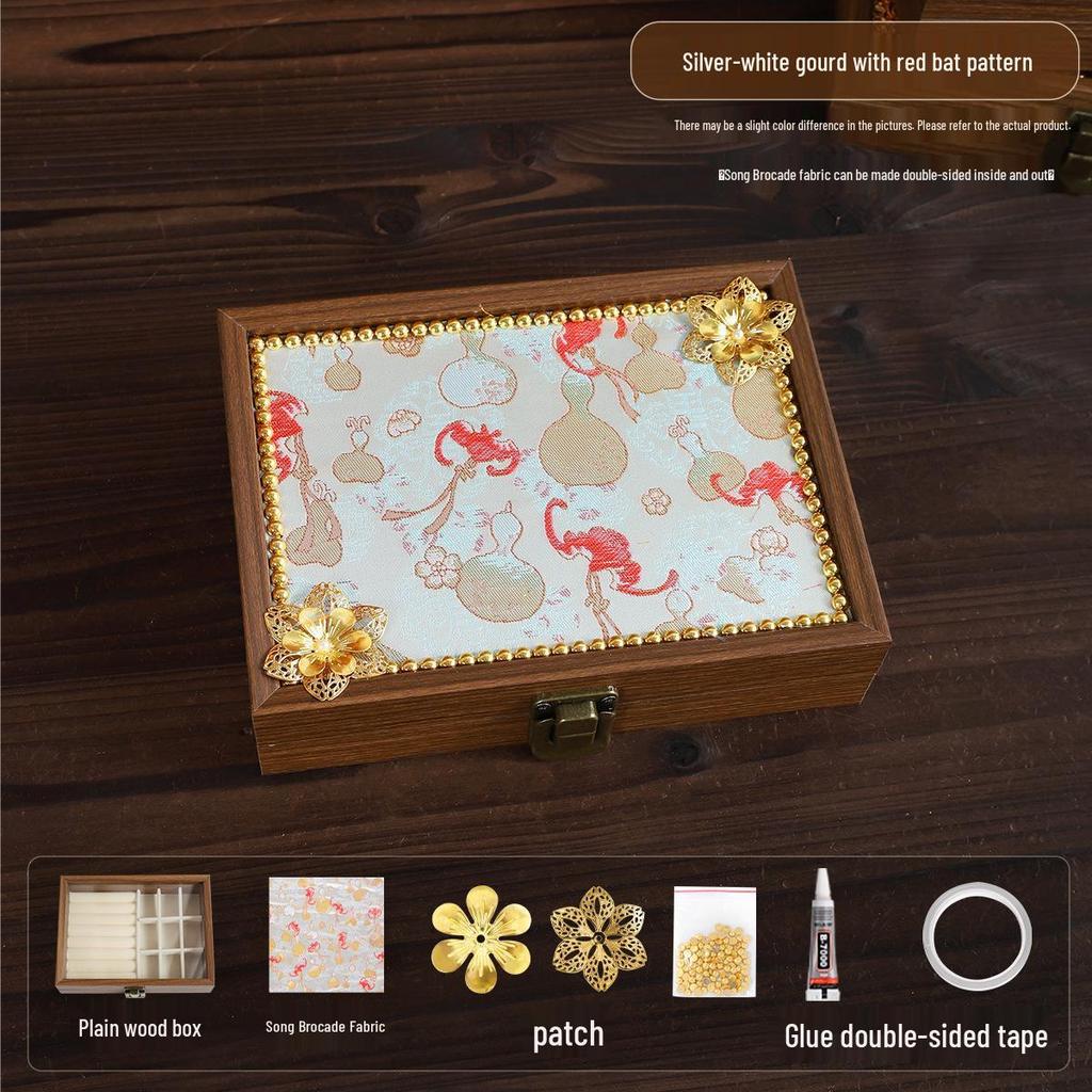 Song Brocade Jewelry Box DIY Kit: Handmade Solid Wood, Chinese Retro Gift for Mother's Day