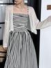 Luxi Women's High-Grade French Striped Off-Shoulder Tube Top Dress – A-Line Pleated Summer Long Skirt