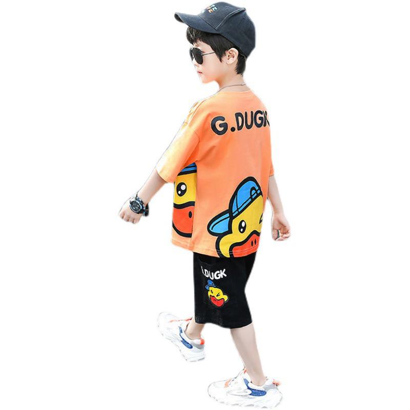 Trendy 2024 Little Yellow Duck Boys' Summer Short Sleeve Set - Fashionable and Handsome