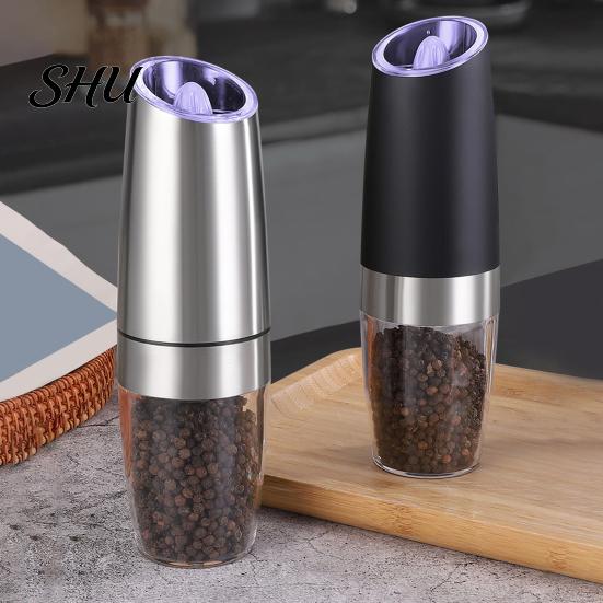 Portable Electric Spice Grinder Gravity Pepper Stainless Steel Mill Battery Powered Automatic One Hand Operated Sea Salt Food Bottle Large Capacity