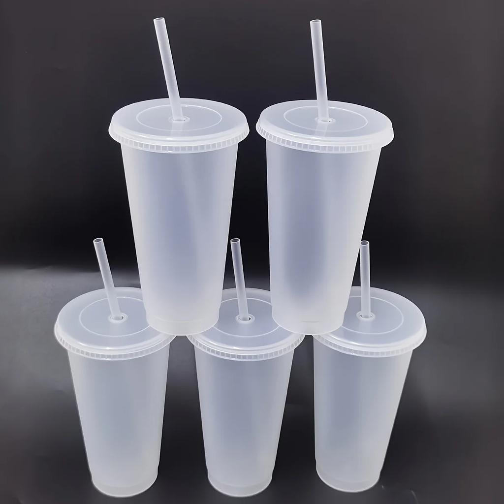 5/10pcs 24oz Tumblers With Lids And Straws Reusable Plastic Cups Iced Coffee Large Water Bottle Party Cold Mug Summer Drinkware