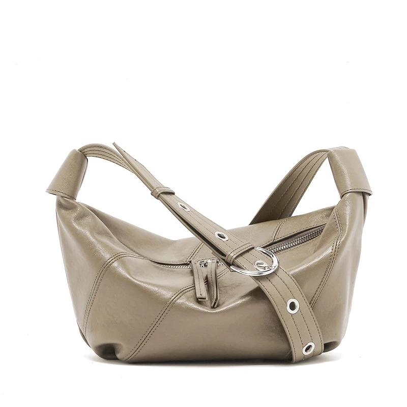 Women Natural Cowhide Leather Dumpling Bag For Ladies Casual Minimalist Adjustable Crossbody Hobos Bag Commuter Bag Accessories