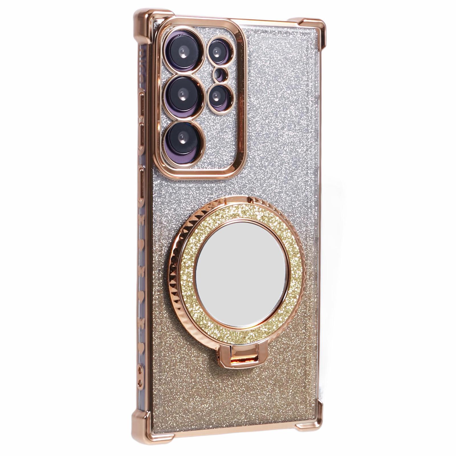 

Для Samsung Galaxy S22 Ultra 5G Чохол TPU Glitter Phone Cover із підставкою та дзеркалом Gold