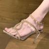 Summer Fashion Rhinestone Women Slippers Sandals Crystal Pendant Designer High Heels Mules Female Party Prom Shoes Gold