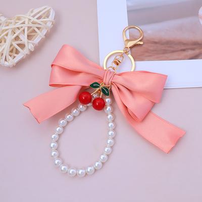 Fashion Large Bowknot Ribbon Pearl Chains Key Chain Women's Cherry Pendant Keyrings Bag Ornament Car Trinket Accessories