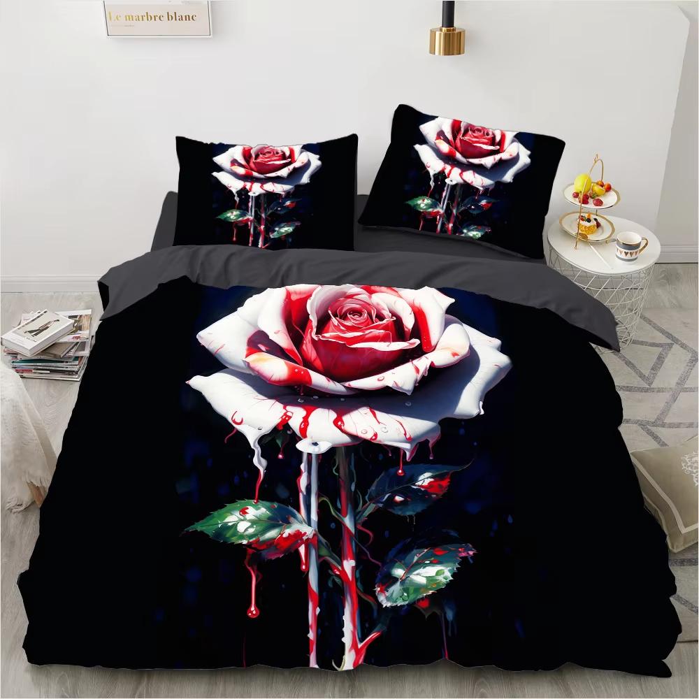 Rose Pattern Duvet Cover Set King Size 3D Floral Bedding Set Suitable for Couples Wedding Gift 3 Pcs Contains 2 Pillowcases