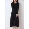 Women's Extra Long Wool Knitted Dress - Round Neck, Slim Fit, Waist-Hugging, Over-the-Knee, Autumn/Winter Style