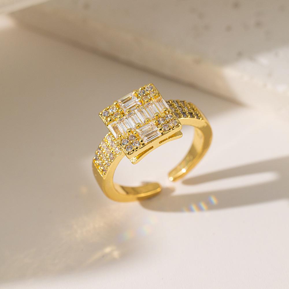 Micro-Inlaid Zircon Fashion Open Ring - Adjustable Luxury Index Finger Jewelry for Women