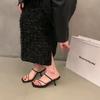 2025 Neue Echtleder Retro Eckige Zehen Pantoletten Mode Hoher Absatz Hausschuhe Damen Damen Sandalen