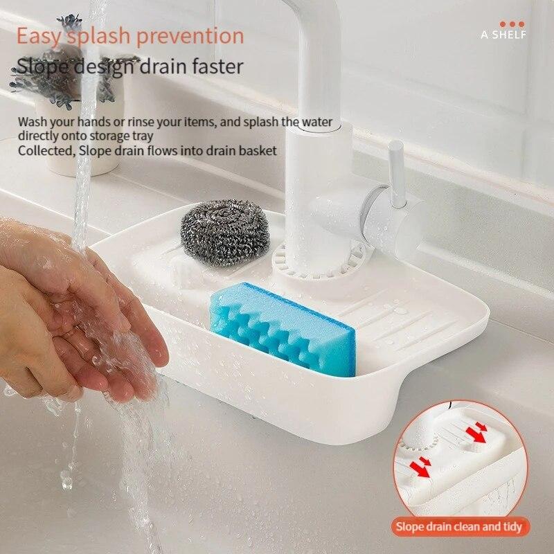 Sink Faucet Splash Guard Storage Basket, Faucet Drain Rack Made Of Silicone, Kitchen Wipes And Sponge Brushes Drain Storage Rack