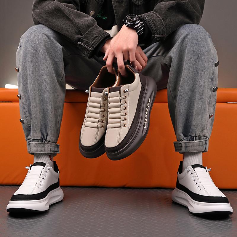 Mode 2024 Neue Outdoor Handgefertigte Schuhe Herren Leder Dicke Sohle Sneaker Herren Freizeitschuhe Bequem Schnürschuhe Herren Wanderschuhe