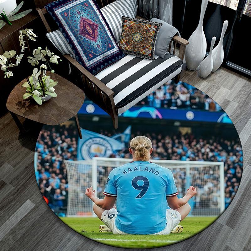 Erling Printed Round Rug, Non Slip Washable Circular Carpet For Living Room Bedroom Playroom, Sports Fan Decor, Holiday Birthday Gift