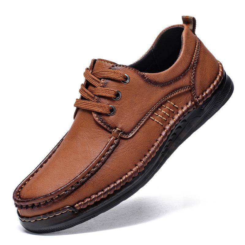 Men s Retro Lace-up Round Toe Leather Board Shoes - British Trend 39