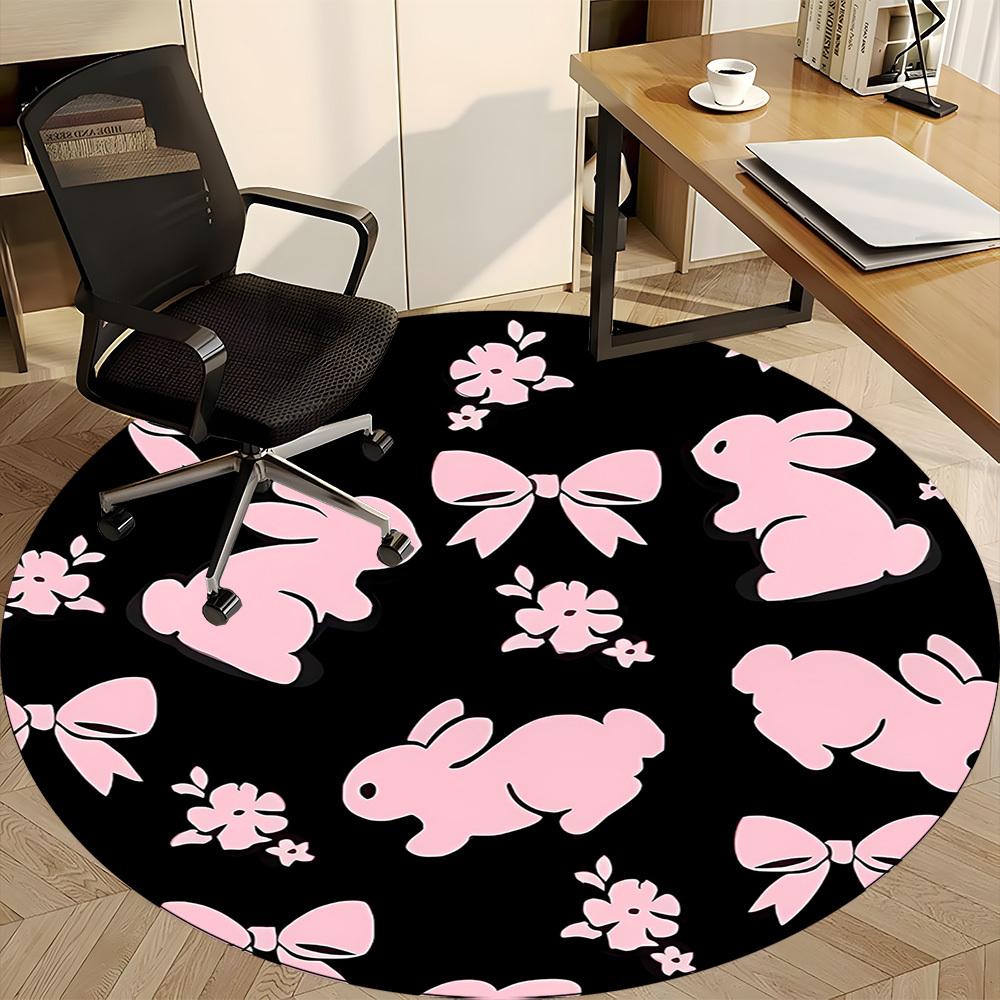 1pc Bunny Floral Office Round Area Rug,  Mat Suitable ForOffice, Under Office Chairs Bedroom Living Room Home Decor, Room Deco