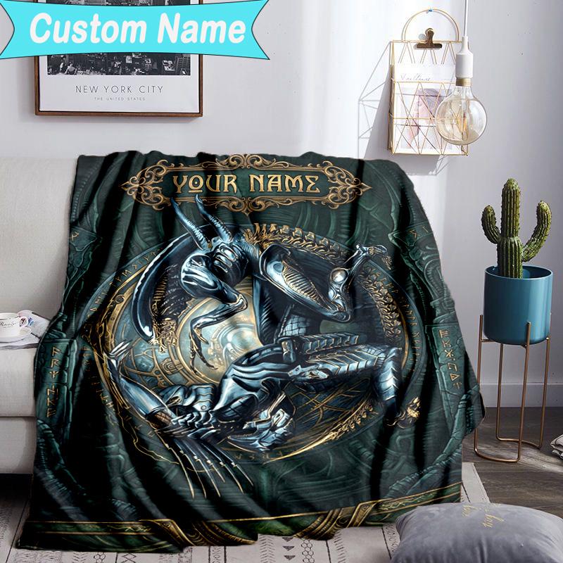 Custom Name Blanket Alien Ornate Frame Blanket Bedding Blanket for Travel, Camping, Living Rooms, Offices, Sofas, Fan Christmas gift