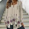 Women Plus Size Square Neck Long Sleeve T Shirt Double Layer Front Neutral Harvest Floral Printed Loose Blouse