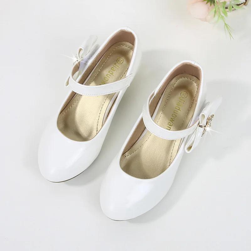 Girl's High Heel Shoes Black White Versatile Kids Fashion Princess Leather Shoes Elegant Bowknot Causal Children's Dress Shoes