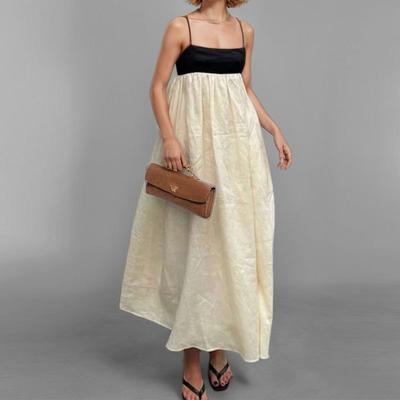 Spring New Women's Solid Color Elegant and Simple Backless Suspender Dress