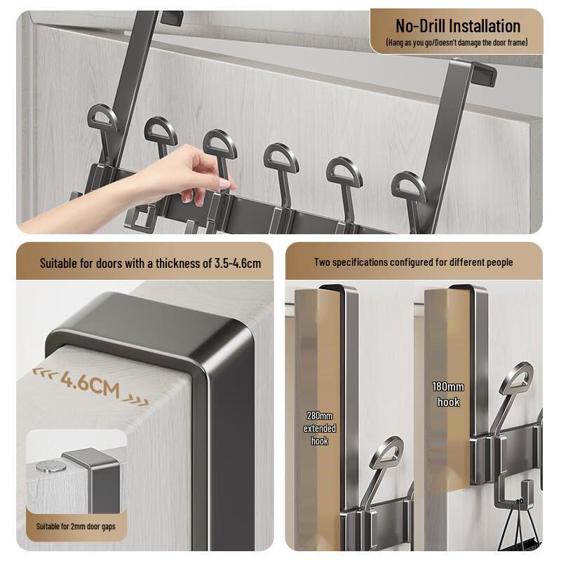 Punch-Free 8-Hook Over-Door/Wall Clothes Hanger with Storage