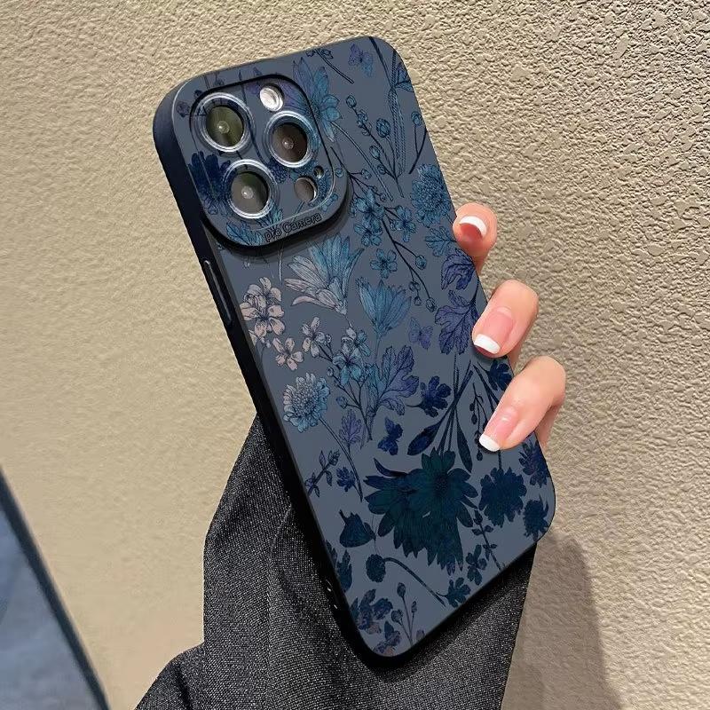 Gray Base Blue-Purple Floral Phone Case For iPhone 17 Cases iPhone Air 17 Air 16E 16 15 Pro Max 14 13 12 11 X XR 14 Plus Cover