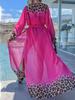 Leopard Print Beachwear Bathing Suit Coverup Plus Size Chiffon Long Sleeve Maxi Dress Open Front Kimono Cardigan Lightweight Tunic Belt Outfit A2705