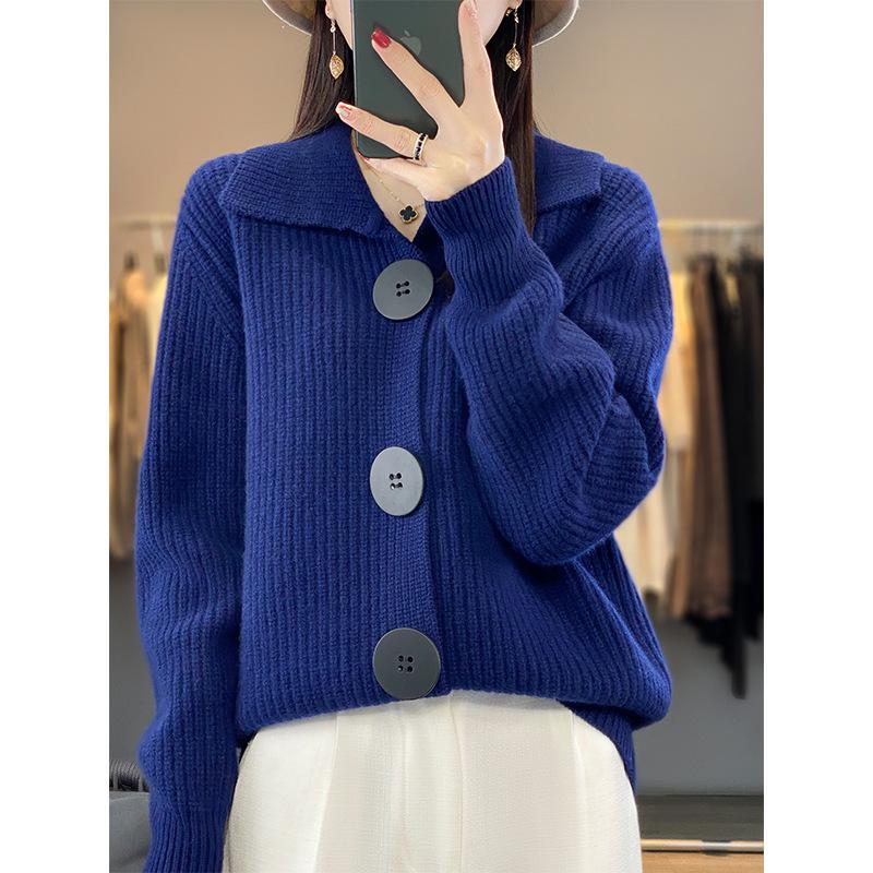 European-Style Women's Wool Cardigan Coat: Autumn/Winter Fashion, Long Sleeve, Korean-Inspired, Trendy Lapel, Thick Knit Sweater.