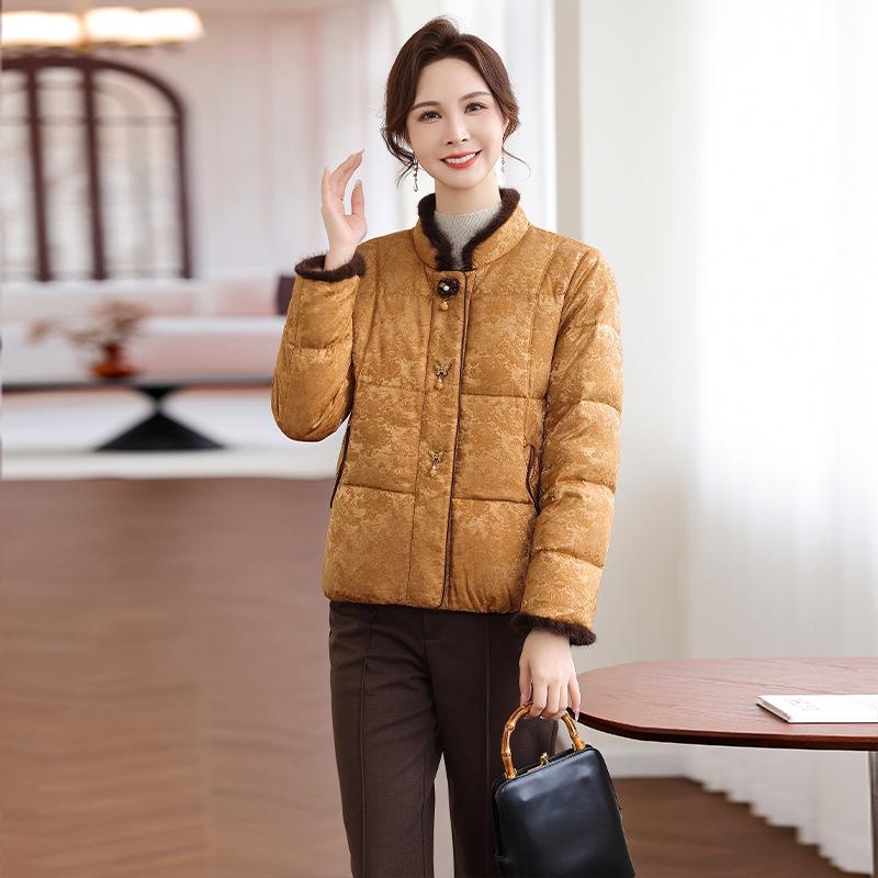 Бестселлер Douyin: Женская зимняя пуховая куртка – 90% белый утиный пух, китайский национальный стиль, теплая куртка для мам среднего и пожилого возраста XL (120-130 jin)