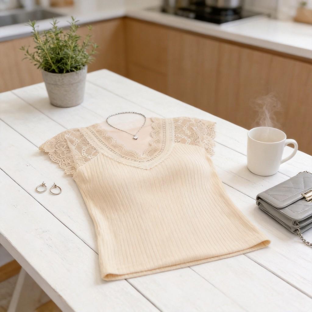 Basic Lace V Neck T Shirt For Women With Short Sleeves And Bodycon Fit For Daily Wear