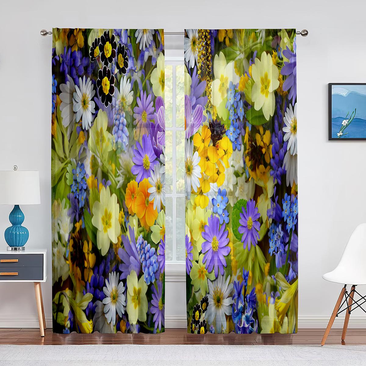 

Тюлевые шторы с белыми цветами ромашки и хризантемы для спальни, гостиной, кухни, декор, шифоновая прозрачная вуаль, занавеска на окно 1 PCS W100XH250cm&Grommet Top