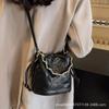 Rhombus Bucket Bag Drawstring Closing Chain Pu Shoulder Messenger Bag Ins French Light Luxury Women's Bag