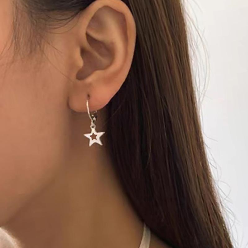 Lovely Small Star Drop Hoop Earrings For Women Men Matching Jewelry Female Girls Gifts