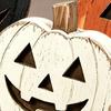 Small Decorative Figurines 3Pcs Halloween Pumpkin Tabletop Decor, Rustic Face Wooden Block Desktop Grimace Decor Ornaments, Farmhouse Craft