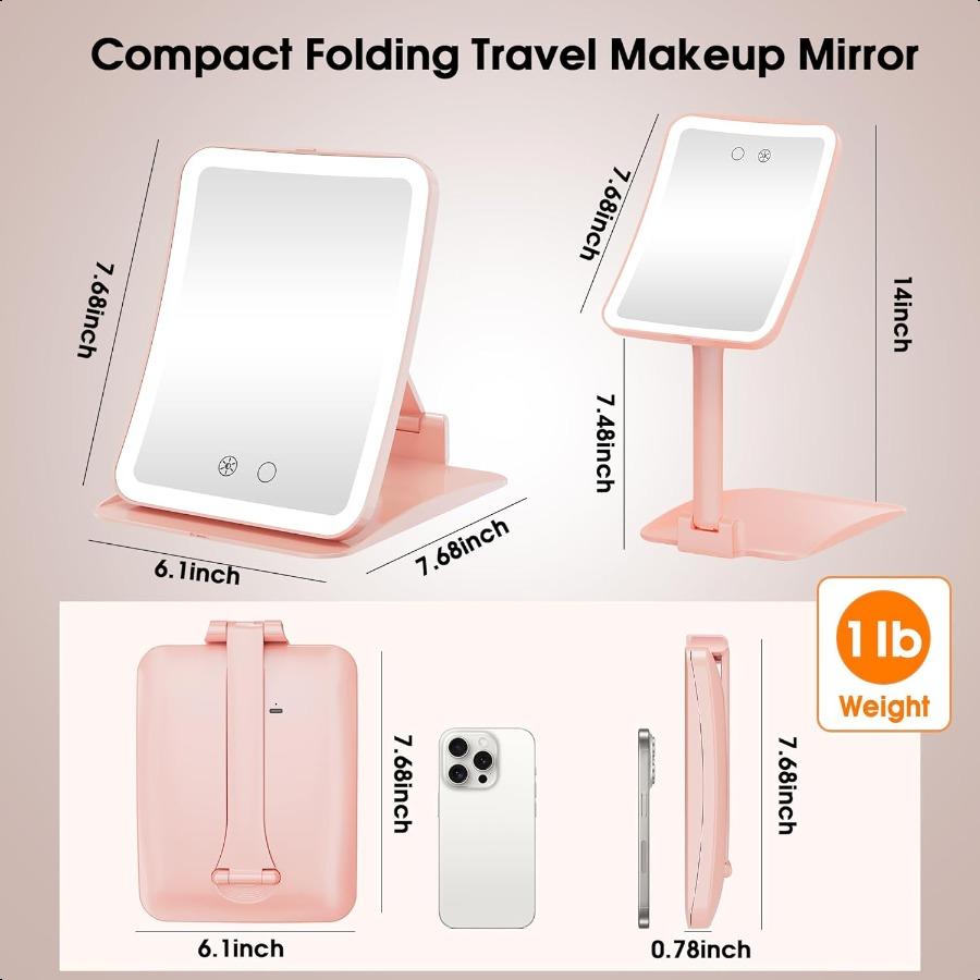 

Дорожное зеркало для макияжа с подсветкой и 10-кратным увеличением, обновленное тройное складное портативное увеличительное зеркало, регулируемая высота и угол наклона D United States