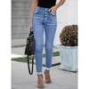 Women's Plus Size Slim Fit Multi-button Elastic Washed Denim Jeans