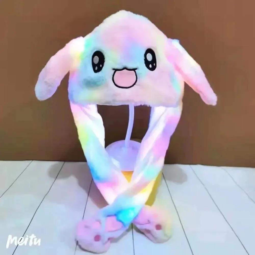 Led Plush Rabbit Hats Glowing Pikachu Ears Hat Cute Stitch Moving Ears Cap Adult Children Funny Festival Party Dress Up