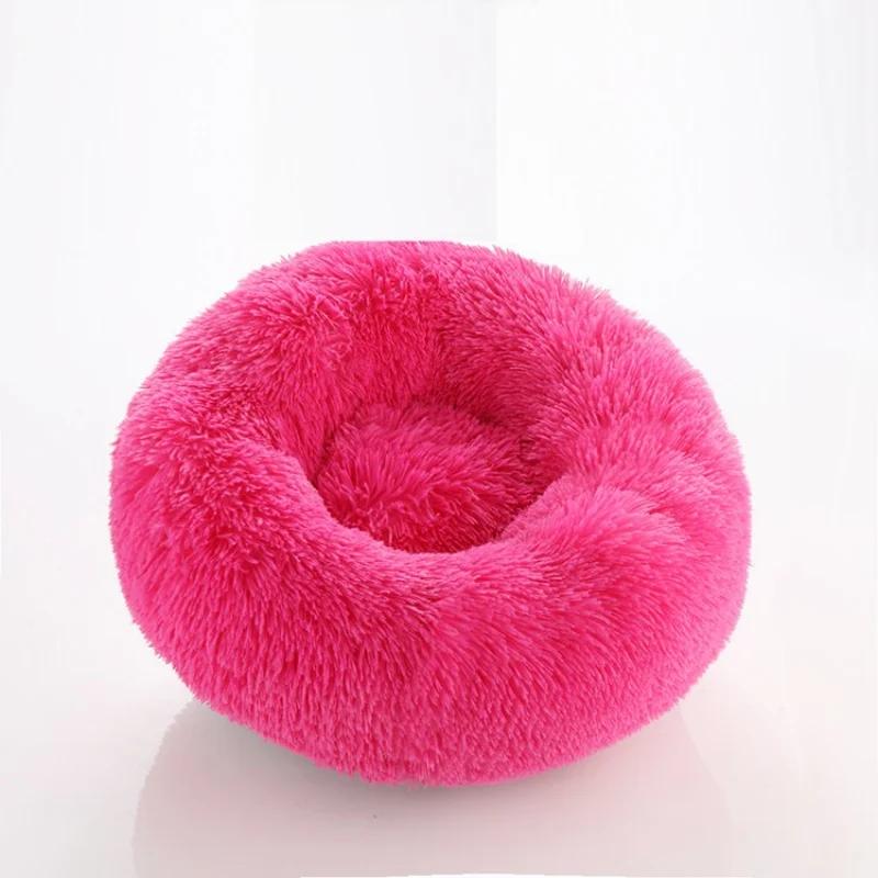 40-100cm Round Cat Bed Pet Bed Kennel Non-Slip Winter Warm Dog Kennel Sleeping Long Plush Soft Puppy Cushion Mat Cat Supplies