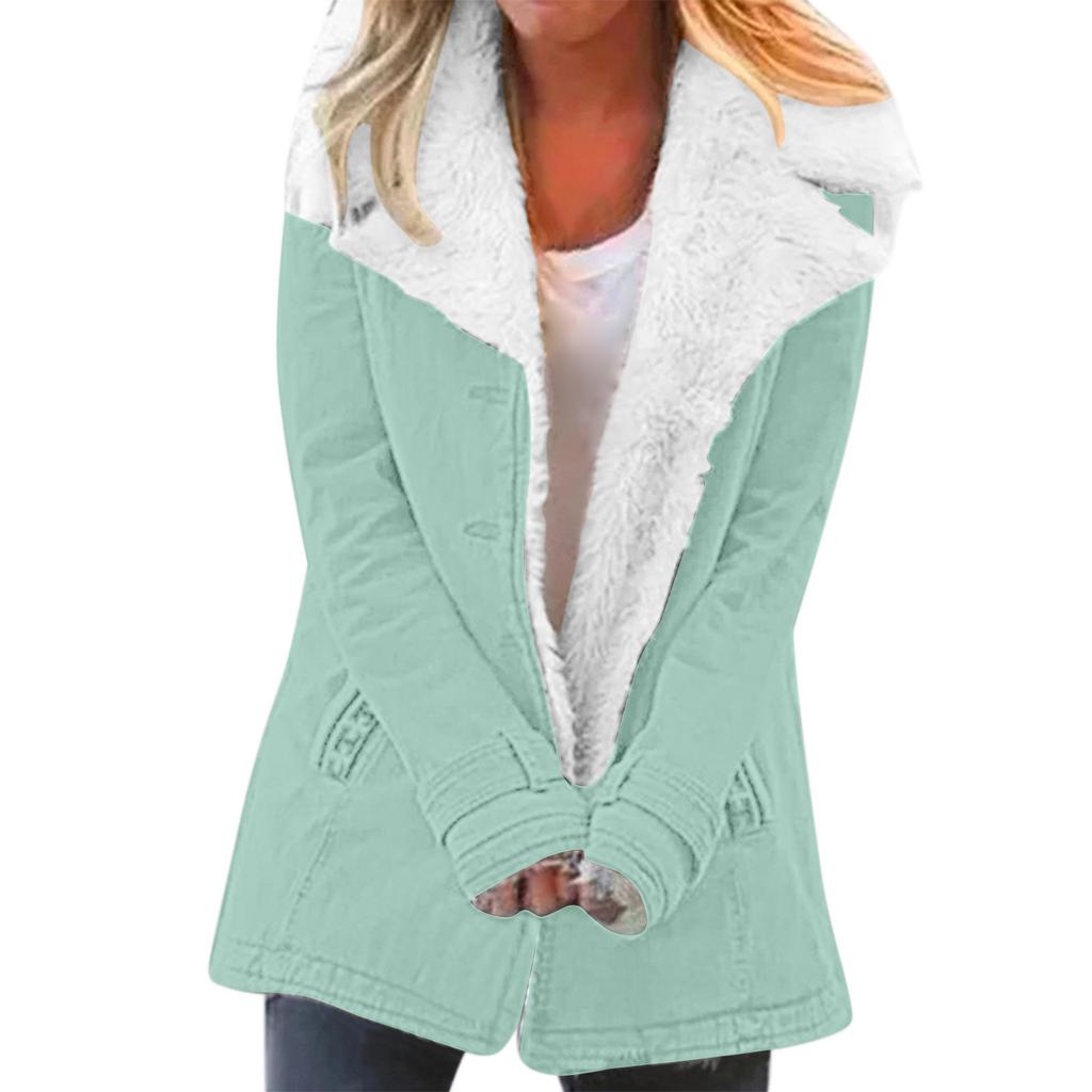 Women's Lapel Sherpa Lined Denim Jacket Straight Fit Urban Style Warm Fleece Winter Outer Coat