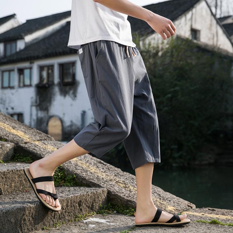 Summer Men's Cotton Linen Short Pants Solid Color Shorts Large Lightweight Shorts Men Beach Shorts for Men Breathable Sweatpants