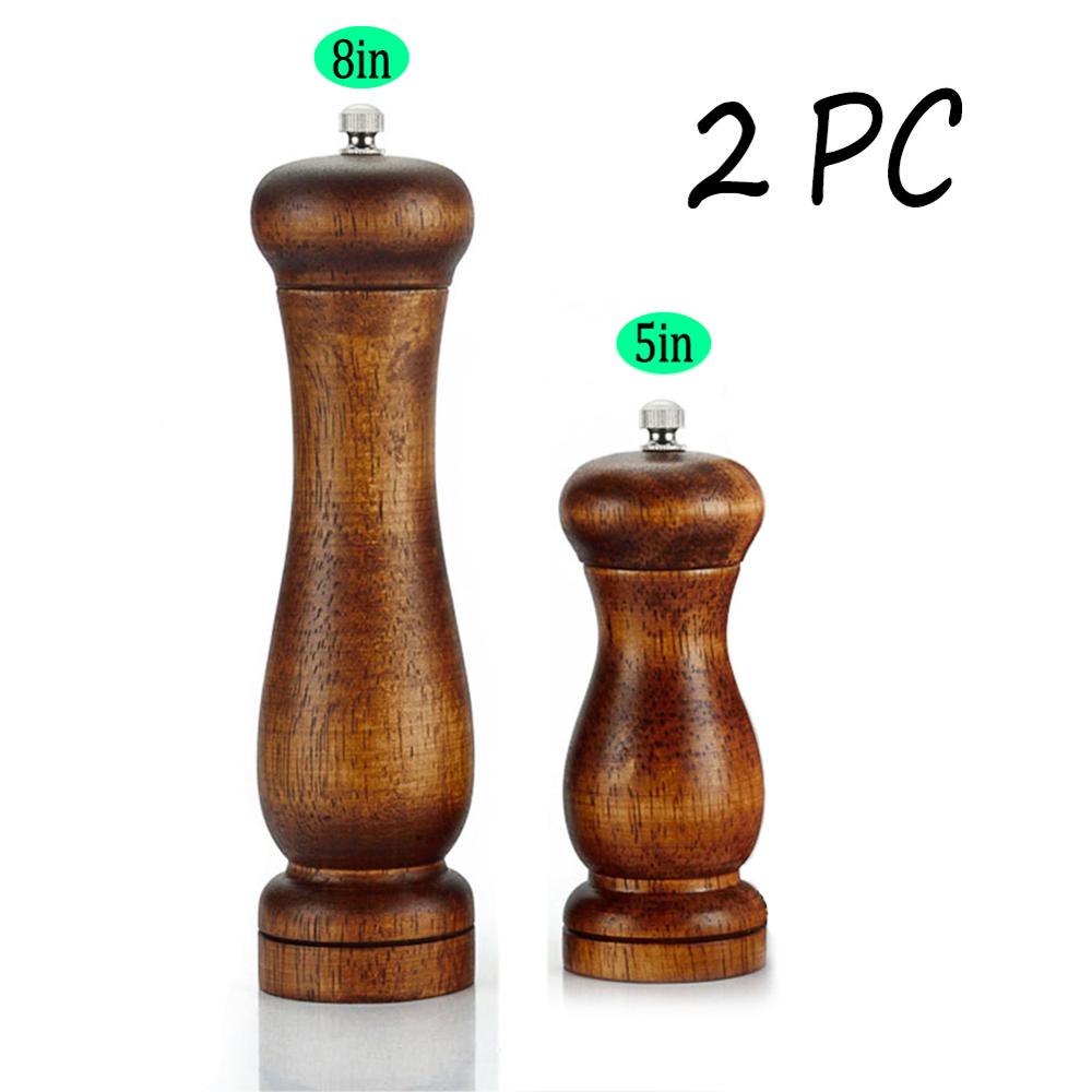4PC Oak Pepper Grinder Coarse Salt Solid Wooden Oak Pepper Mill Handheld With Adjustable Ceramic Core Manual Kitchen Tools