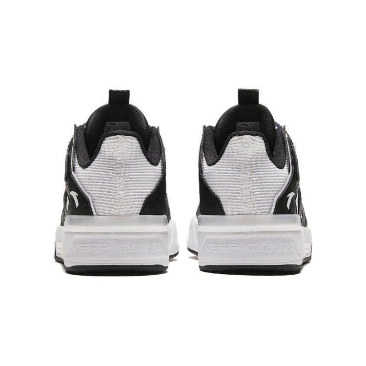 Anta Kids Round Toe Lace-Up Shock Absorbing Wear-Resistant Low-Top Skate Shoes Kids Sneakers Black White 312418005-2