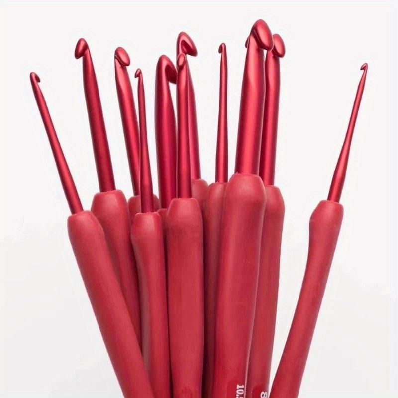 9pcs/set Red Crochet Hooks Needle Silicone Handle Aluminum Crochet Needle Set Knitting Needles DIY Sweater Weave Sewing Knitting Tool