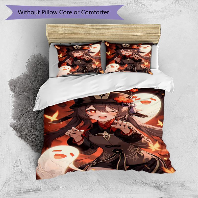 3pcs Duvet Cover Set (1*Duvet Cover + 2*Pillowcase, Without Core), Genshin Impact Print Bedding Set, Bedroom Decor, All‑Season, Birthday Gift